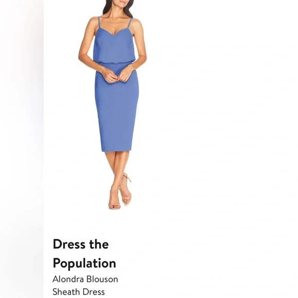 Dress The Population Alondra Blouson Sheath Dress in Blue Jay at Nordstrom, Size Medium